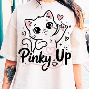 Pinky Up PNG Trendig Kpop-inspirerad sublimeringsdesign Retro Girl Group Estetisk Png Söt Handgest Digital Nedladdning Söt Y2K Clipart Katt