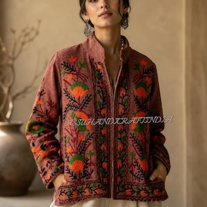 Handgefertigte Suzani-Stickjacke | Boho-Wintermantel aus Baumwolle mit Blumenmuster