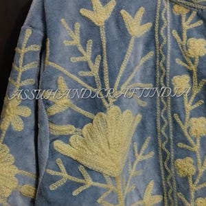 Handmade Velvet Suzani Jacket | Blue Floral Embroidered Boho Coat image 8
