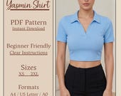 Polo Crop Top PDF Sewing Pattern, V Neck Collared Shirt Pattern for Women, Sizes XS-XL
