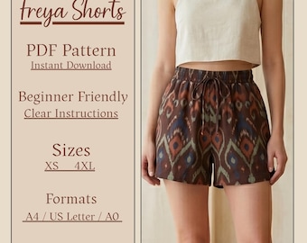 Freya Shorts PDF Pattern | High Waist Drawstring Summer Casual (Digital Download)
