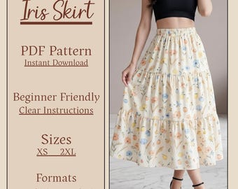 Iris Tiered Maxi Skirt PDF Sewing Pattern, Beginner Friendly (Instant Download)