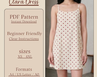 Easy Slip Mini Dress Sewing Pattern PDF, Spaghetti Straps, Cami Dress, Beginner Friendly (XS-3XL)
