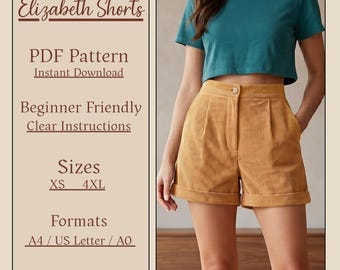 Shorts PDF Sewing Pattern for Women | High Waisted Pleated Cuffed Shorts ( Beginner Friendly)