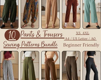 Pants Sewing Pattern Bundle | Wide Leg, Flare, High Waisted, Harem & Straight Leg Trousers | Beginner Friendly