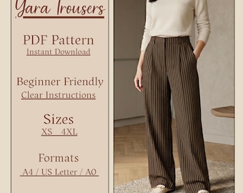 Yara Trousers Sewing Pattern | Wide Leg Pleated Pants, High Waisted (PDF Pattern)