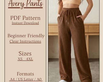 Pants PDF Sewing Pattern | Wide Leg Sweatpants Pattern | Women's Lounge Pants | XS-3XL | Layered A0 A4 US Letter