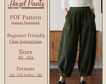 Hazel Pants PDF Sewing Pattern, Balloon Trousers, Wide Leg Harem Pants (Digital Download)