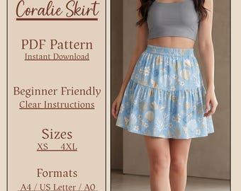Tiered Mini Skirt with Elastic Waist PDF Sewing Pattern | Sizes XS-3XL | Beginner Friendly