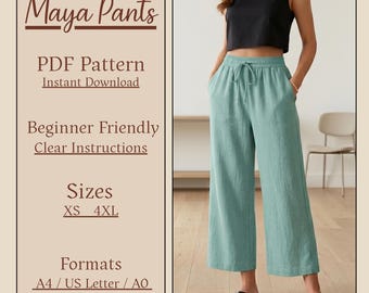 Maya Pants PDF Sewing Pattern, Wide Leg Linen Trousers, Beginner Friendly (Digital Download)