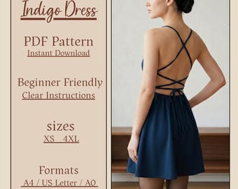 Cowl Neck Mini Dress Sewing Pattern | Strappy Open Back PDF (XS-XXXL)