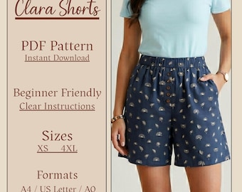 Shorts PDF Sewing Pattern | Easy Elastic Waist, Summer Shorts with Pockets | Sizes XS-3XL.