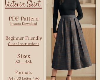 Victoria Skirt PDF Pattern | High Waisted Plaid Midi Sewing Tutorial (XS-3XL)