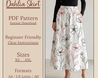 Dahlia Maxi Skirt Sewing Pattern, Beginner Friendly A-Line PDF (Instant Download)