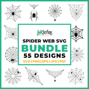 55 Spider Web SVG PNG Bundle, Halloween Cobweb Clipart, Gothic Corner Webs, Spider Border Cut Files for Cricut & Silhouette