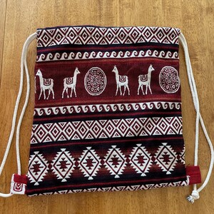 Handwoven Wool Drawstring Backpack, Andes Pattern, Shoulder Pack, Beach Bag, Model: Volcano Chaser