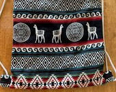 Alpaca Wool Handwoven Drawstring Backpack, Boho, Andes Style Bag, Model: Monkey's Paw