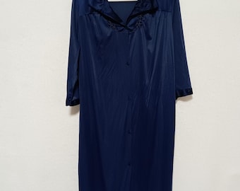Vanity Fair Vintage Nightgown Dk Blue Women's M Button Lightweight Made In USA