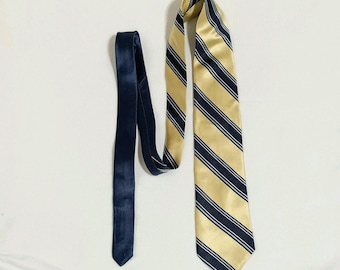 Tommy Hilfiger Gold Navy Stripe Silk Necktie (Made in USA)