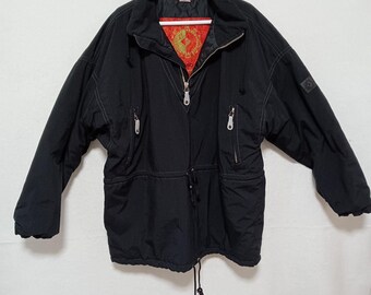 VTG Fire and Ice Parka Jacket  Large Black Pullover Drawstring Waist