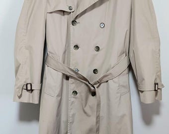 Vintage London Fog Beige Trench Coat, Double-Breasted, With Liner, Size 44 Reg