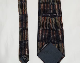 Jhane Barnes Necktie Silk 58 x 4 Made In Japan Geometric Print Neutral Colors