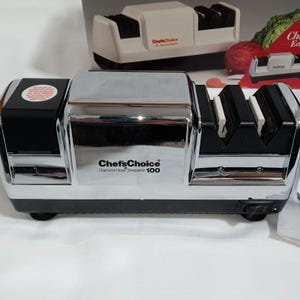 Vtg Chefs Choice Kitchen Knife Sharpener Chrome Professional 100 Heavy Duty image 3