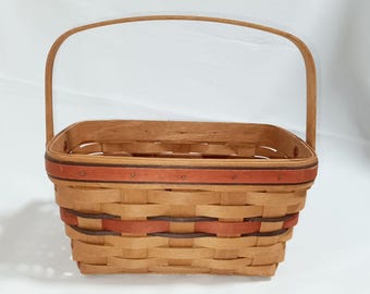 Longaberger 1994 Basket 7 x 10.5 Swivel Handel Red Banding Accents Signed USA