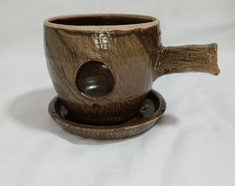 Ceramics Vintage Studio Art Pottery Bowl With Handle And Saucer