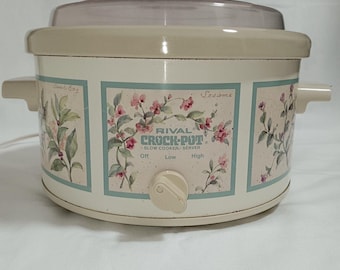 Rival Vintage Crock Pot Slow Cooker 4 Qt Slow Model 3104 Botanical Cream Floral