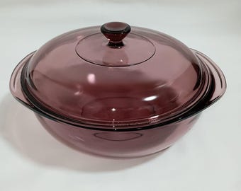 Pyrex Vintage Cranberry 2Qt Round Casserole W Lid No Chips Or Cracks Clean