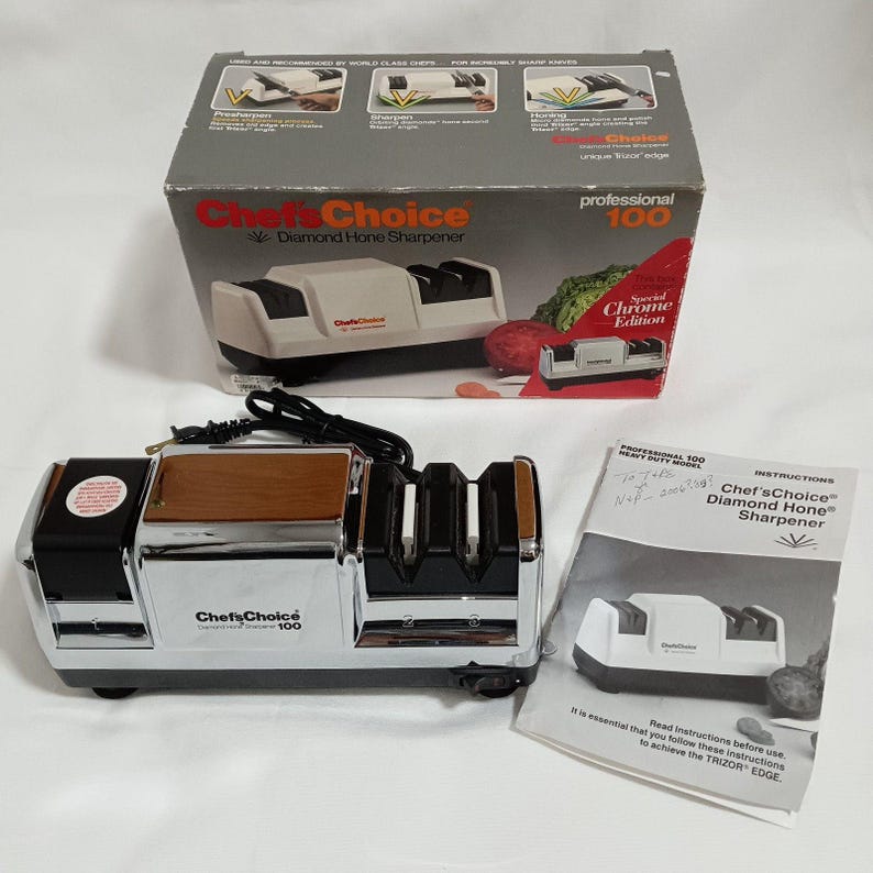 Vtg Chefs Choice Kitchen Knife Sharpener Chrome Professional 100 Heavy Duty image 1