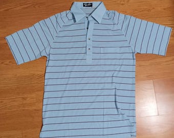 Silver Fox Vintage Blue Striped Polo Sz Large Cotton Blend