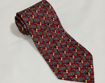 Korean Air Vintage Mens Silk Necktie Red Blue Made In Korea 59" X 4"