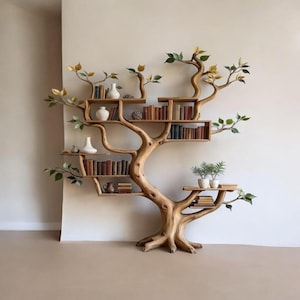 Estantería de pared de madera hecha a mano con forma de árbol – Consola flotante escultural, decoración inspirada en la naturaleza