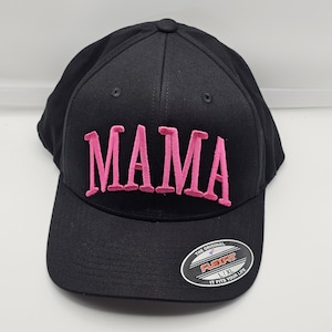 Black with Pink lettering Flexfit Hat with Embroidered MAMA patch, L/XL
