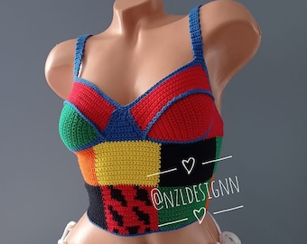 Top estilo Harry, top crop para festival, bralette para festival, top colorido de verão, top espartilho de crochê, roupas de festival, corpete de crochê, 2022