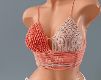 Top szydełkowy, festiwalowy crop top, festiwalowy bralet, letni kolorowy top, szydełkowy top halter, odzież festiwalowa, szydełkowy gorset, damski top, 2022