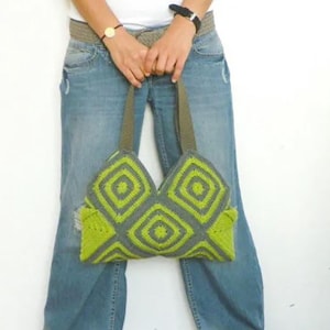 Mothers day sale, Crochet Bag, fall autumn, neon green, women bag, crochet stripet bag, granny square, Shoulder Bag, Birthday gift, for mom