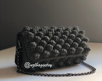 Mother's Day Sale, Crochet bag, shoulder bag, chain strap, crochet hand bag, crochet bag, hunter green bag, Birthday gift, Gift for mom