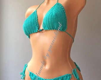 Crochet bikini set, Crochet Swimwear, Turquoise bikini, Crochet swimsuit, Boho bikini, Bathing suit, Triangle bikini, woman bikini,gift idea