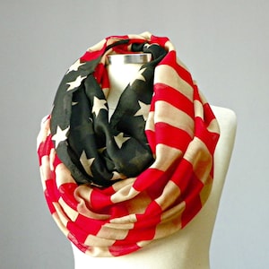 Scarf, US flag scarf, infinity scarf, American flag scarf, vintage us flag scarf, cowl scarf, circle scarf, chunky scarf image 1