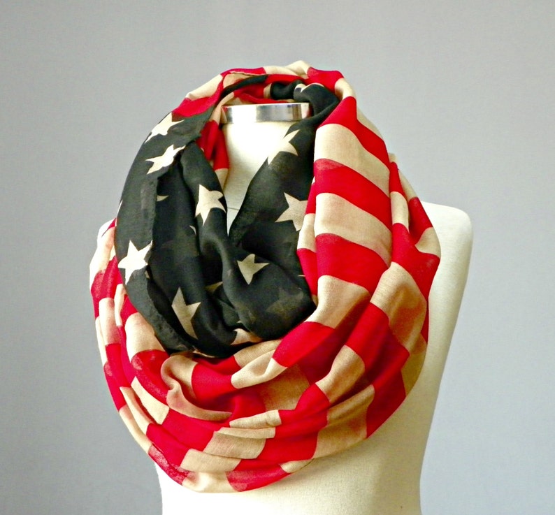 Scarf, US flag scarf, infinity scarf, American flag scarf, vintage us flag scarf, cowl scarf, circle scarf, chunky scarf image 1