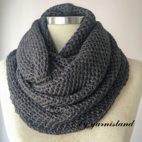 Christmas Sale, Knit scarf, infinity scarf, Cowl scarf, Dark gray scarf, Scarf, Circle scarf, Chunky scarves, Gift for her, Gift for him