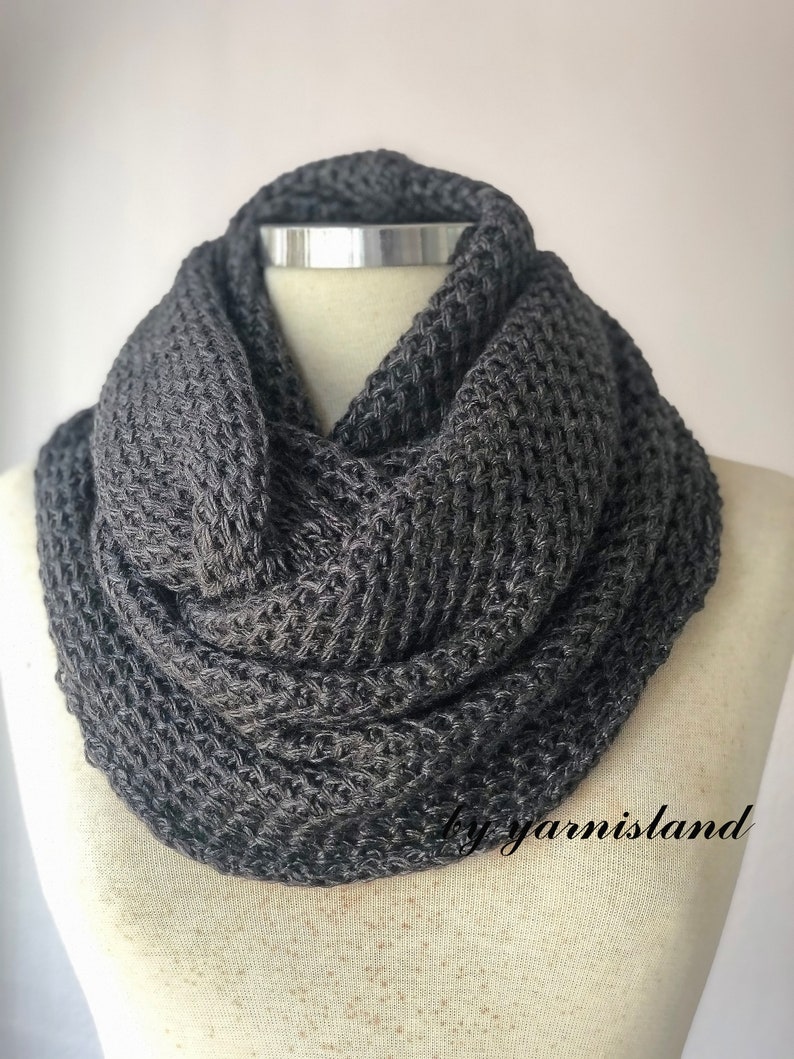 Christmas Sale, Knit scarf, infinity scarf, Cowl scarf, Dark gray scarf, Scarf, Circle scarf, Chunky scarves, Gift for her, Gift for him image 1
