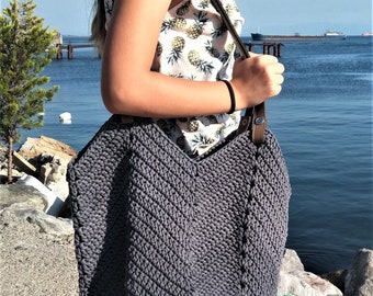 Mother's day sale, Crochet bag, shoulder bag, leather strap, crochet tote bag, crochet beach bag, boho beach bag, pumpkin crochet bag, gift