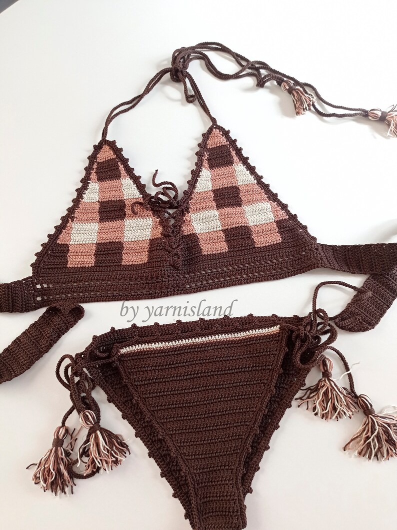 Crochet bikini set Checkered bikini Crochet Swimwear Etsy