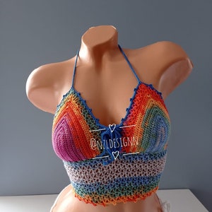 Virkad topp, Festival Crop Top, Festival Bralette, Sommarfärgad topp, Virkad BH, Festivalkläder, Virkad bikini, Damtopp, 2022 bild 2