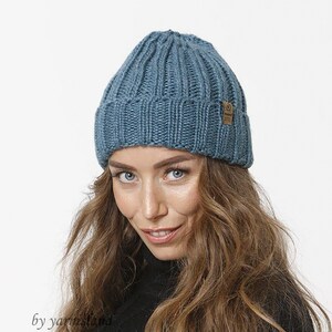 Christmas Sale, Knitted winter hat, unisex hat, men and women accessories, Chunky hat, slouchy knit hat, Best Gift İdea, denim hat