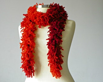 Scarves, Knitted fringed chunky scarf, soft beautiful batik colors handmade neckwarmer women accessories, fall - winter fashion